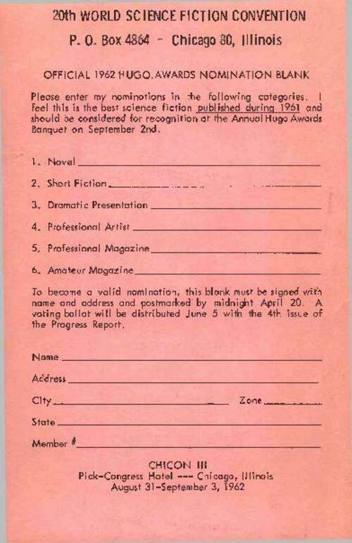 Hugo Nominations Form